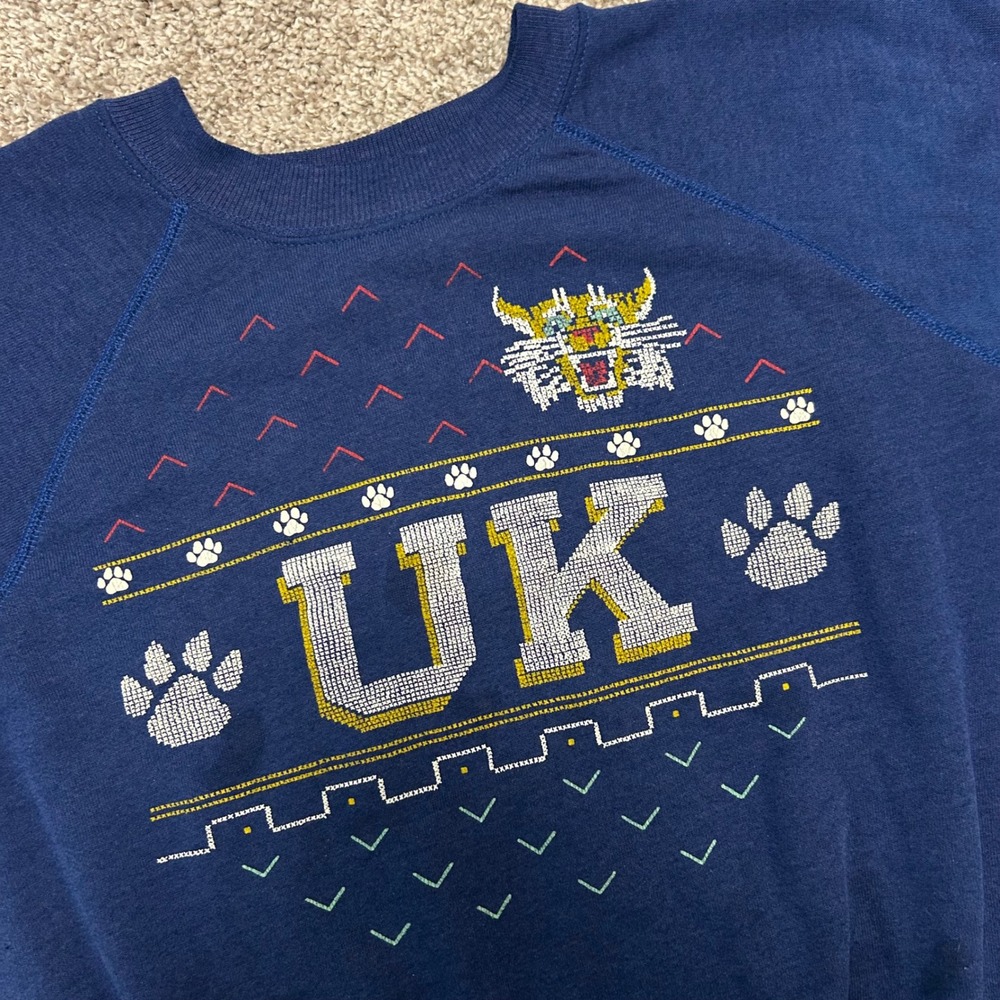 Kentucky Wildcats UK Crewneck Sweatshirt Size XL Vintage 90s Blue Basketball